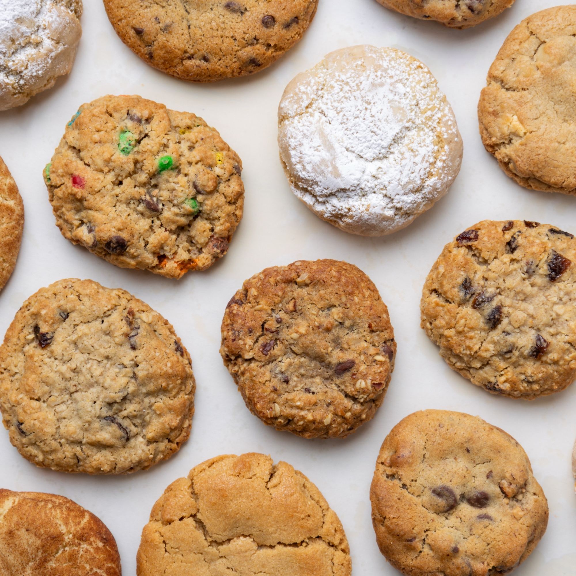 A tray of Bart's cookies: chocolate chip, lemon crinkle, cowboy, oatmeal raisin and more